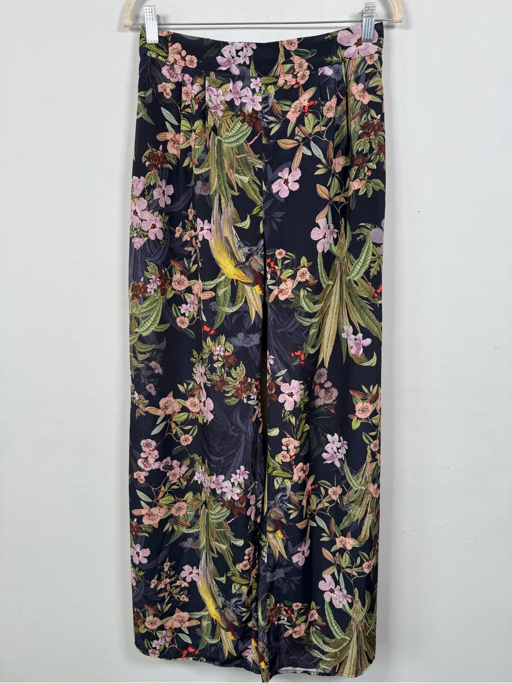 HM Tropical Floral Wide Leg Pants Silk Feel Flowy Satin Soft Boho Size 6